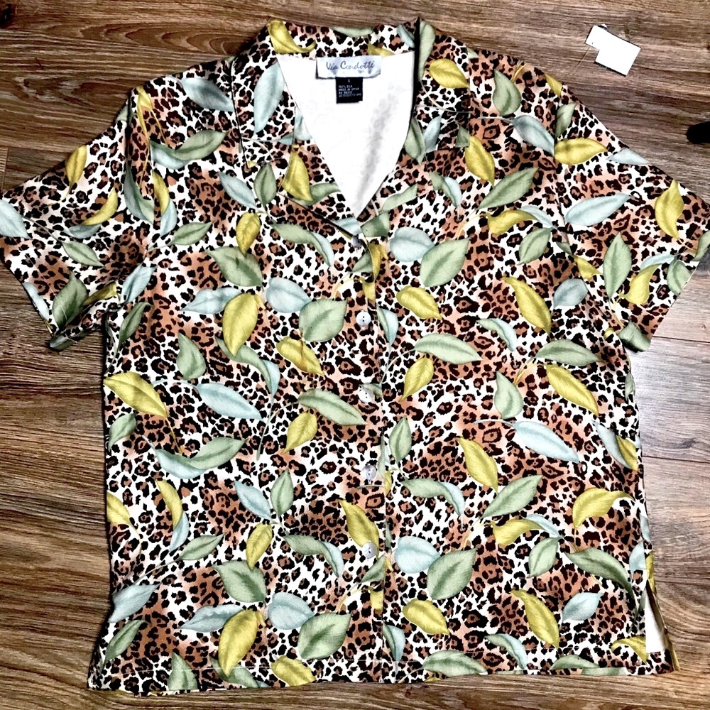 🌻 Leopard Safari Vacation 100% Silk Top 🛍 Large